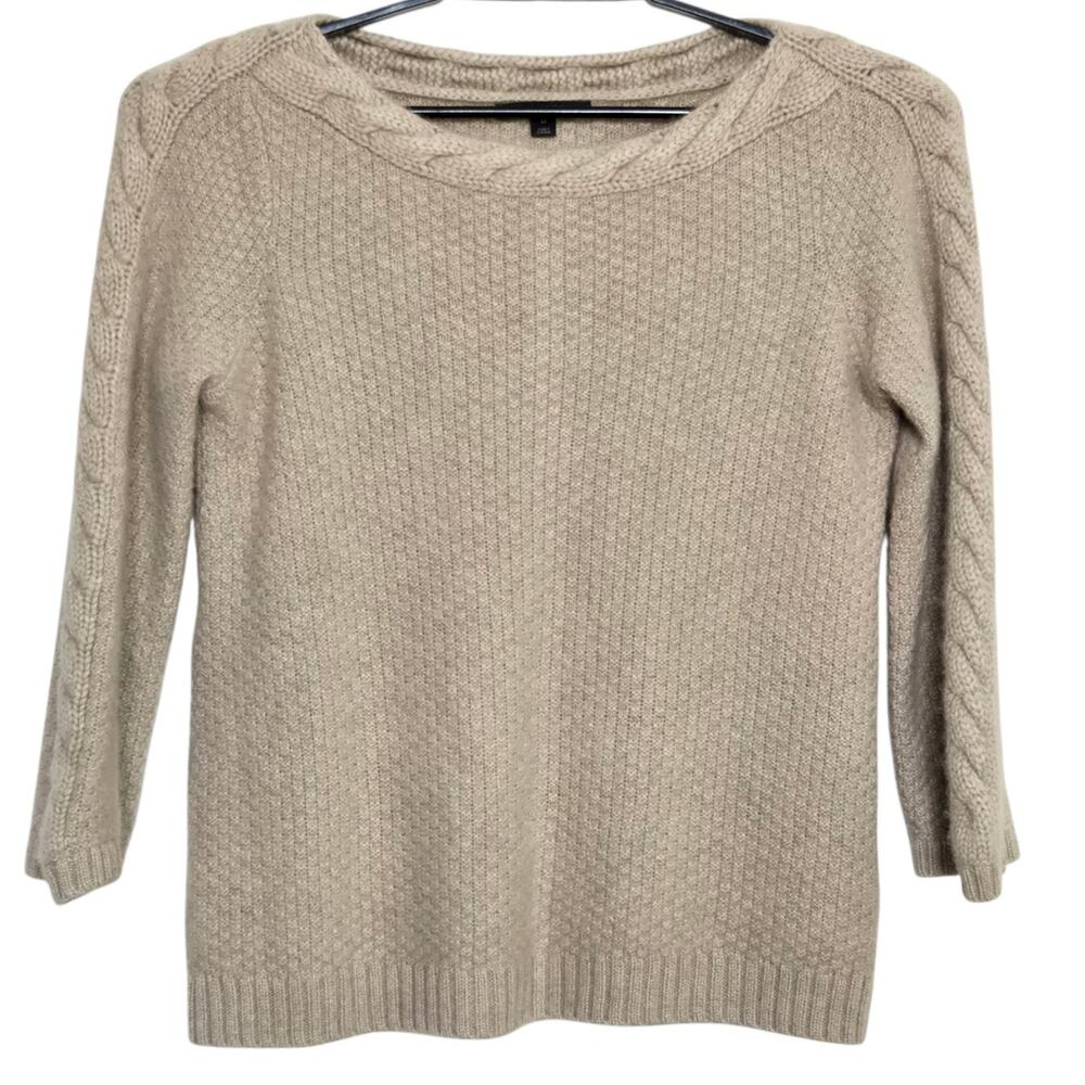 Classiques Entier 100% Cashmere Sweater Size Medium Brown Pullover 3/4 Sleeve